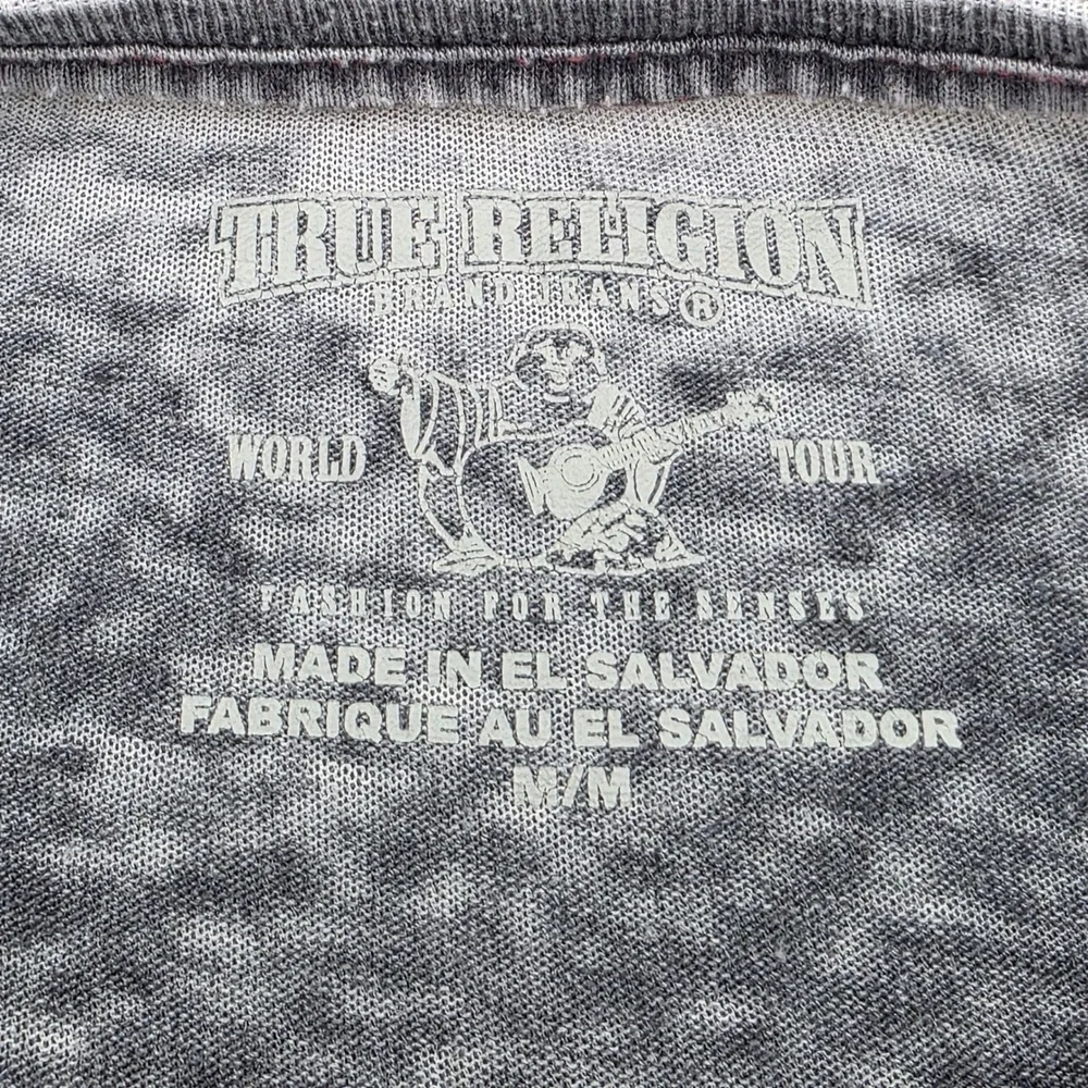 True Religion Shirt Mens Medium M Gray Acid Wash Burnout Skull American Flag Tee